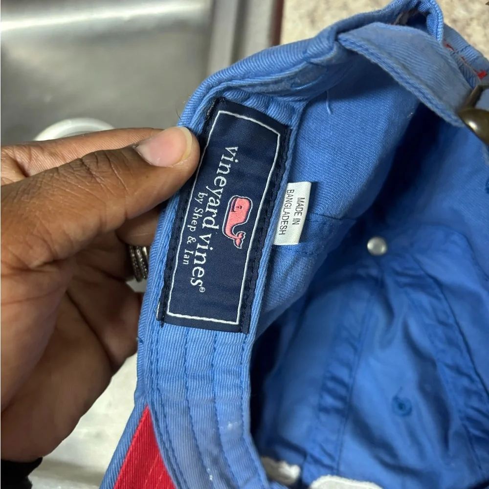 Vineyard Vines Light Blue Whale Logo Adjustable Baseball Hat Cap USA Flag